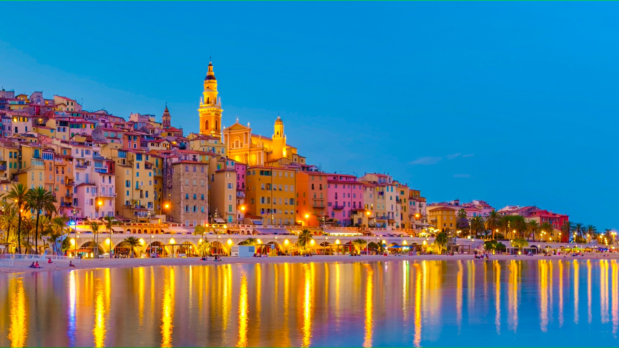 Menton, Provence-Alpes-Cote d'Azur, France Europe during summer evening