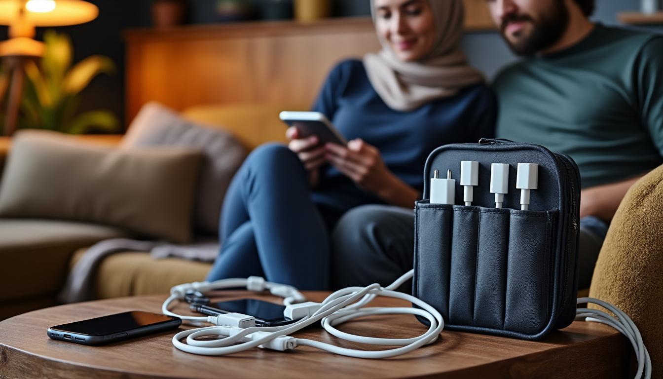 découvrez notre organisateur de câbles qui met un terme aux chargeurs emmêlés lors de vos voyages. pratique et compact, il garde tous vos câbles bien en ordre, pour des déplacements sans stress et en toute simplicité.