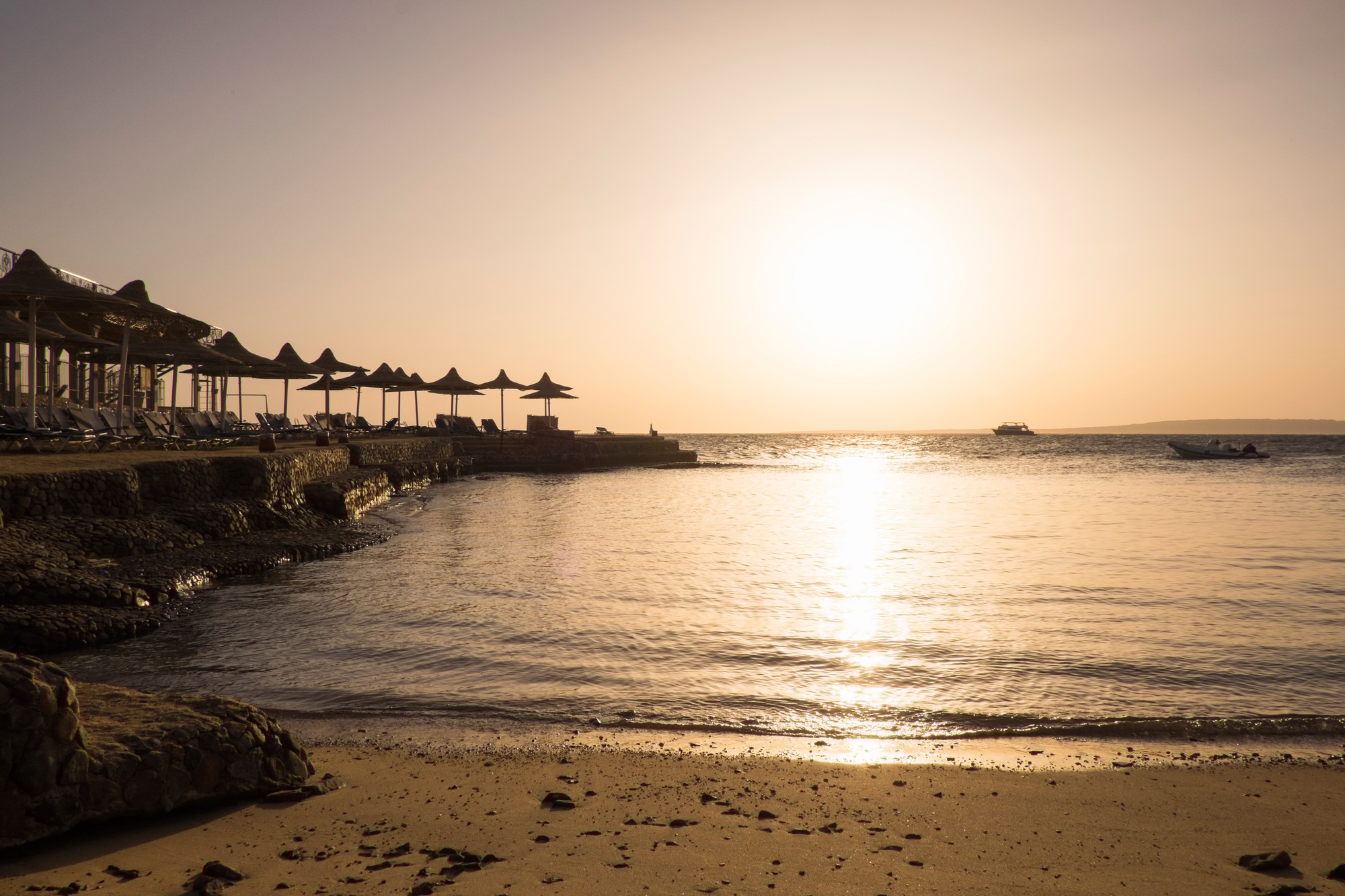Beach at sunset, Hurgada, Red Sea, Egypt