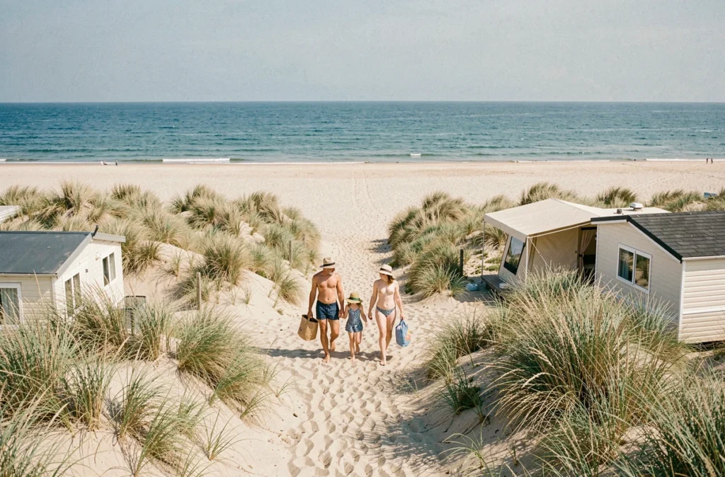 Accès direct à la plage depuis le camping Les Flots Bleus en Gironde avec dunes et famille
