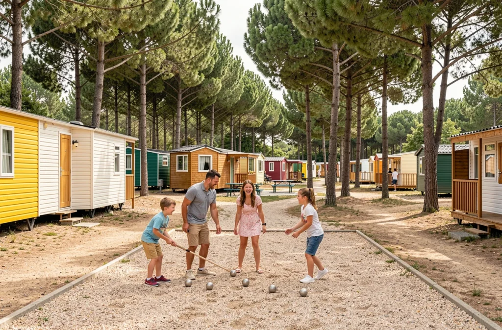 Village vacances familial au camping Mayotte Vacances à Biscarrosse avec mobil-homes sous les pins