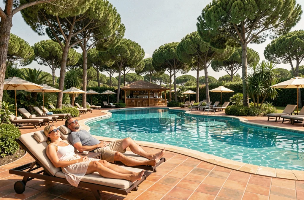 Piscine lagon d'un camping 5 étoiles dans les Landes avec espace détente resort