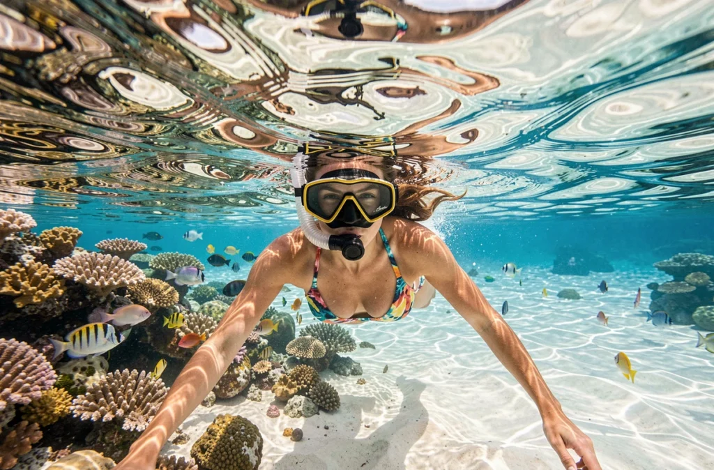 Vacancière en train de faire de la plongée en apnée dans les eaux cristallines des Caraïbes lors d'une excursion Club Med